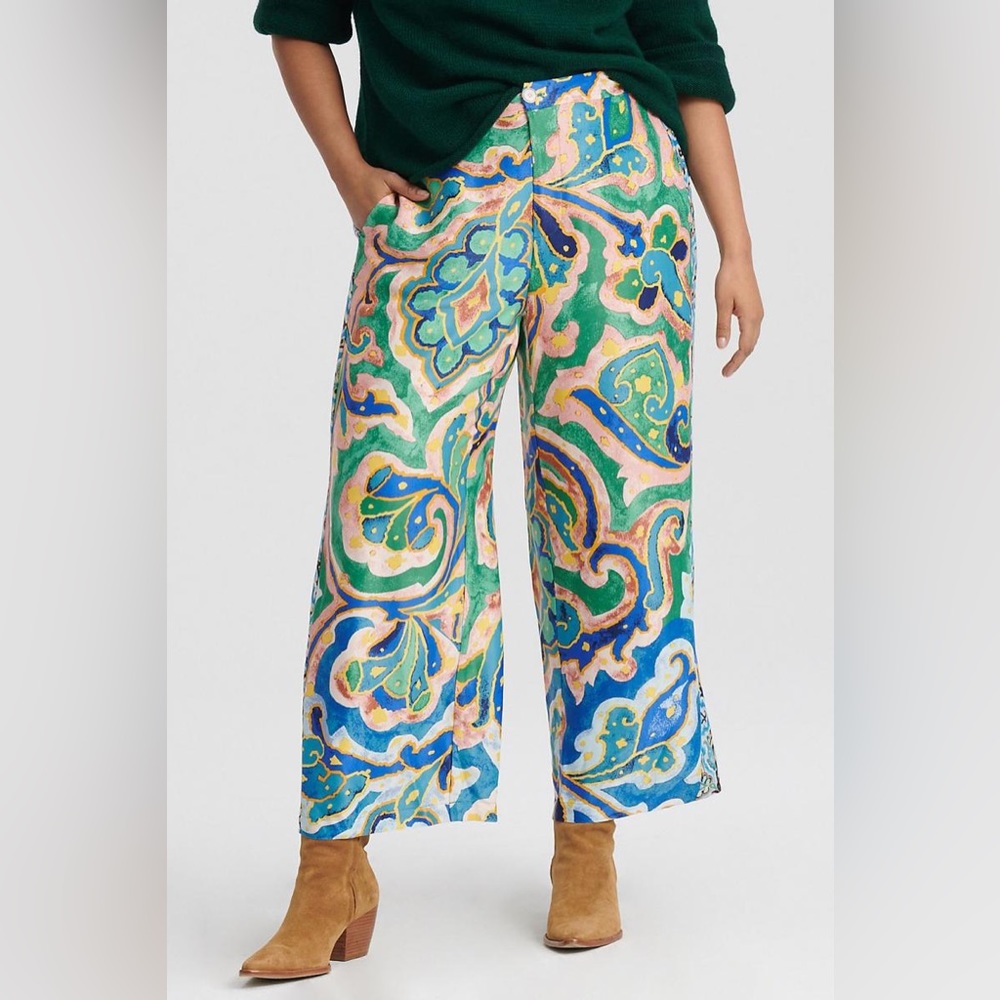 Anthropologie Maeve Rhiannon Womens Wide Leg Pants Colorful Print Palazzo